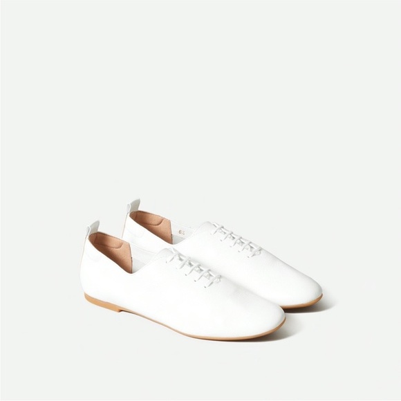 Everlane The Day Court Leather Lace Up Flat in White - Picture 1 of 15